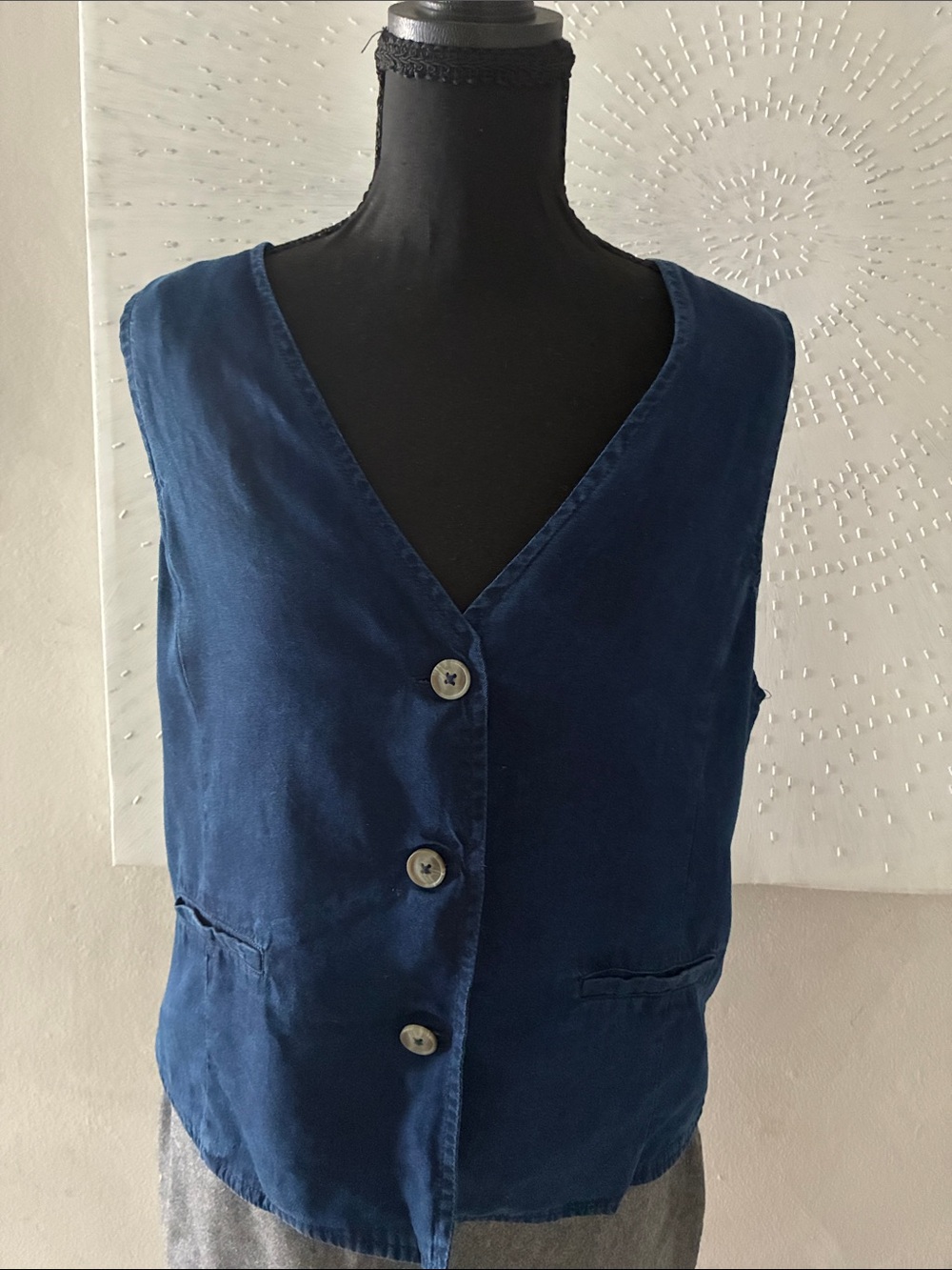 Women Lyocell (soft denim) Navy Button-Front Vest